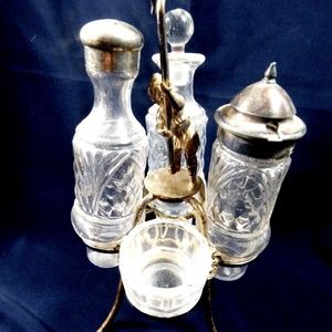 Antique Victorian Wilcox Co Silver plate 5 pc cruet set Boy Child figurine